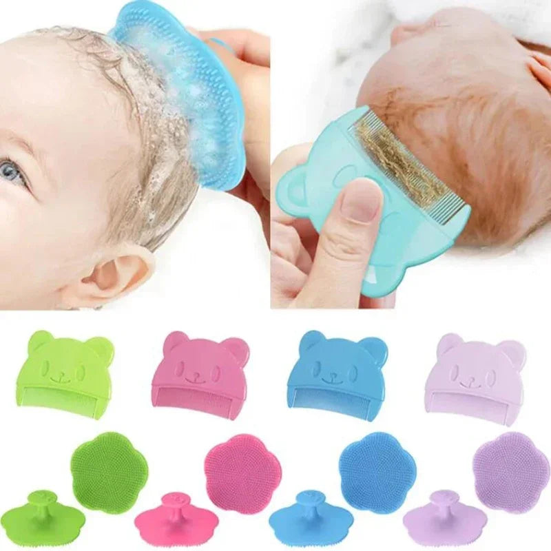 Baby shower soft comb, newborn hair cleaning products baby silicone head massager, male and female baby hair washing accessories