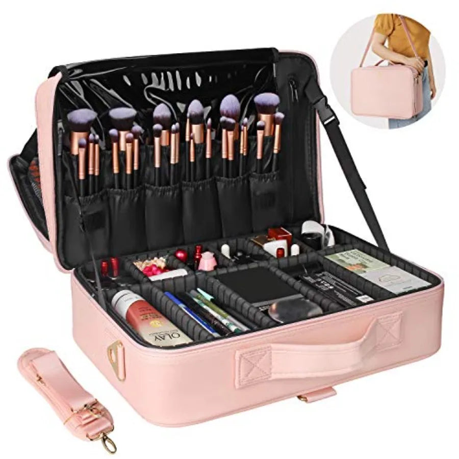 Makeup Case Makeup Bag Professional Train Case 16.5 Inch Travel Cosmetic Organizer Brush Holder Waterproof Makeup Artist Storag