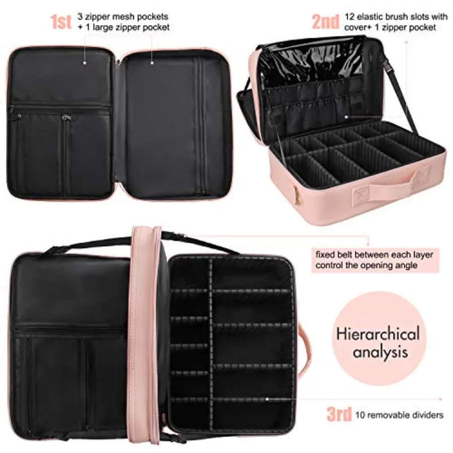 Makeup Case Makeup Bag Professional Train Case 16.5 Inch Travel Cosmetic Organizer Brush Holder Waterproof Makeup Artist Storag