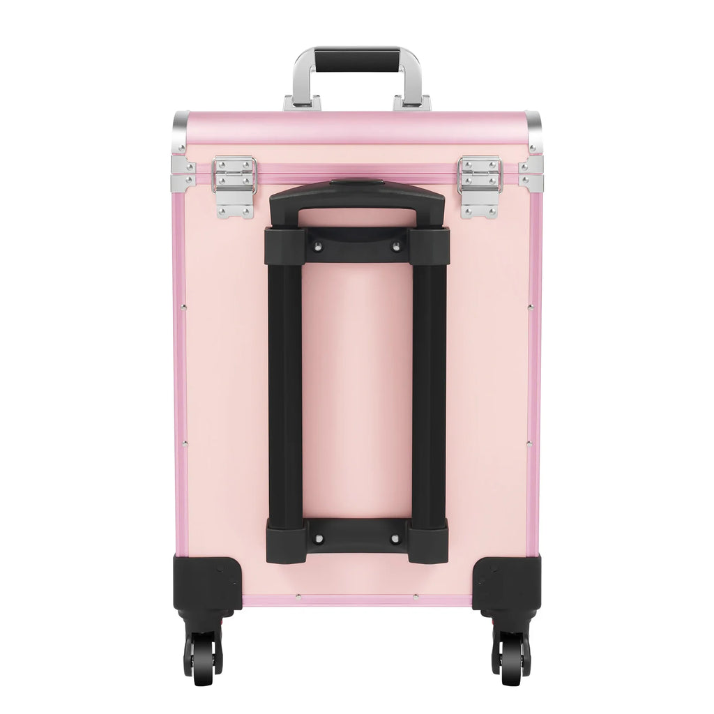 Bymaocar 40 Grids Makeup Train Case Pink Rolling Cosmetic Case 2 Large Drawers Detachable Storage Bag 3 Level Telescopic Handle Lightweight 14.8lbs Silent Universal Wheels for Nail Tattoo Beauty Salon