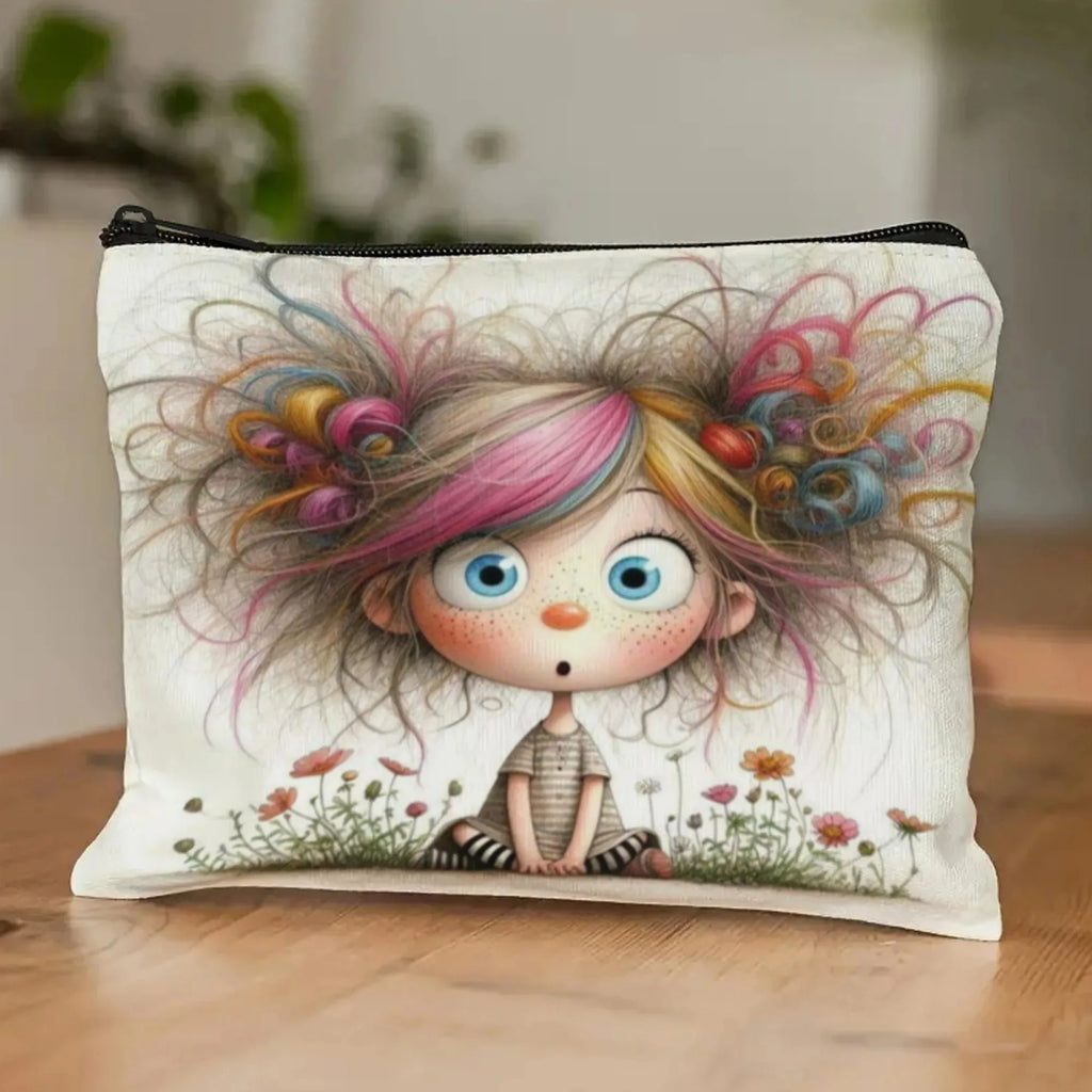 Cartoon Girl Makeup Bag Zippered Toiletry Bag Women Organizer Cosmetic Pouch Coin Purse Travel  Storage Bag Pencil Case