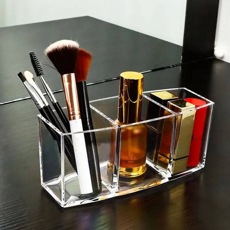 Clear Acrylic 3 Grid Makeup Box Organizer Storage Lipstick Nail Polish Display Stand Holder Cosmetic Jewelry Case Tools Box