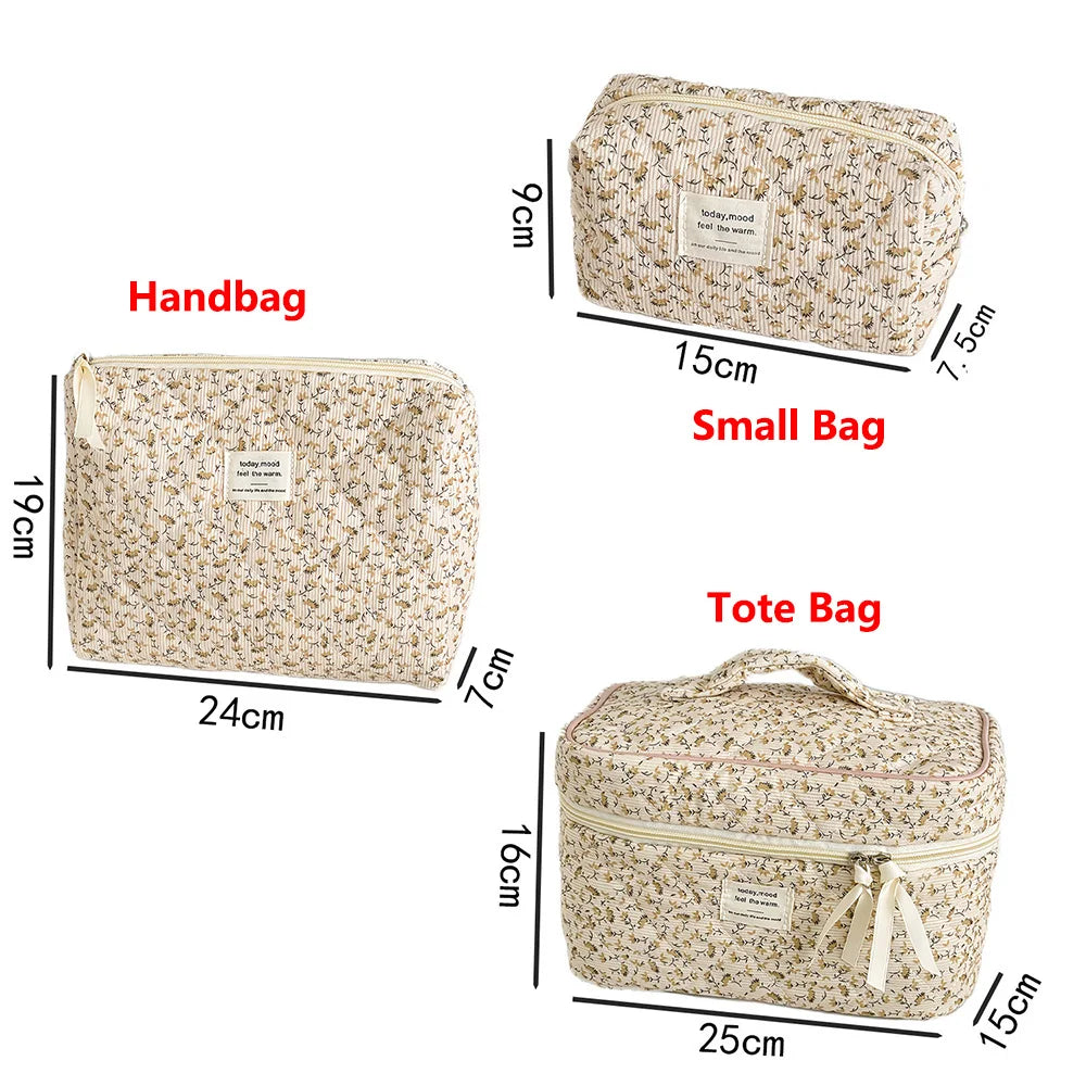 Wholesale Vintage Women Floral Print Cosmetic Pouch Handbag Travel Orgainzer Make Up Storage Bag Large Capacity Quilted Bag