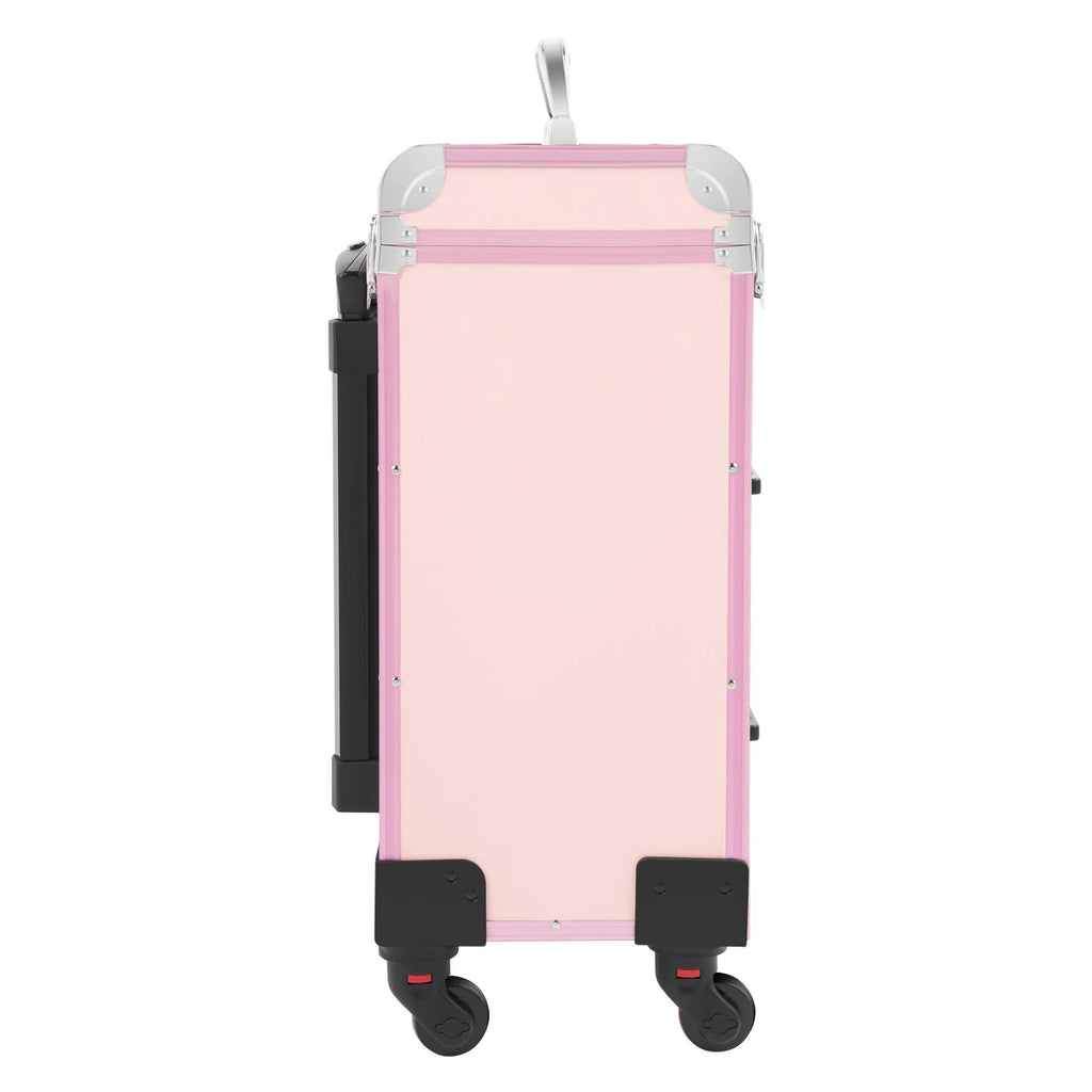 Bymaocar 40 Grids Makeup Train Case Pink Rolling Cosmetic Case 2 Large Drawers Detachable Storage Bag 3 Level Telescopic Handle Lightweight 14.8lbs Silent Universal Wheels for Nail Tattoo Beauty Salon