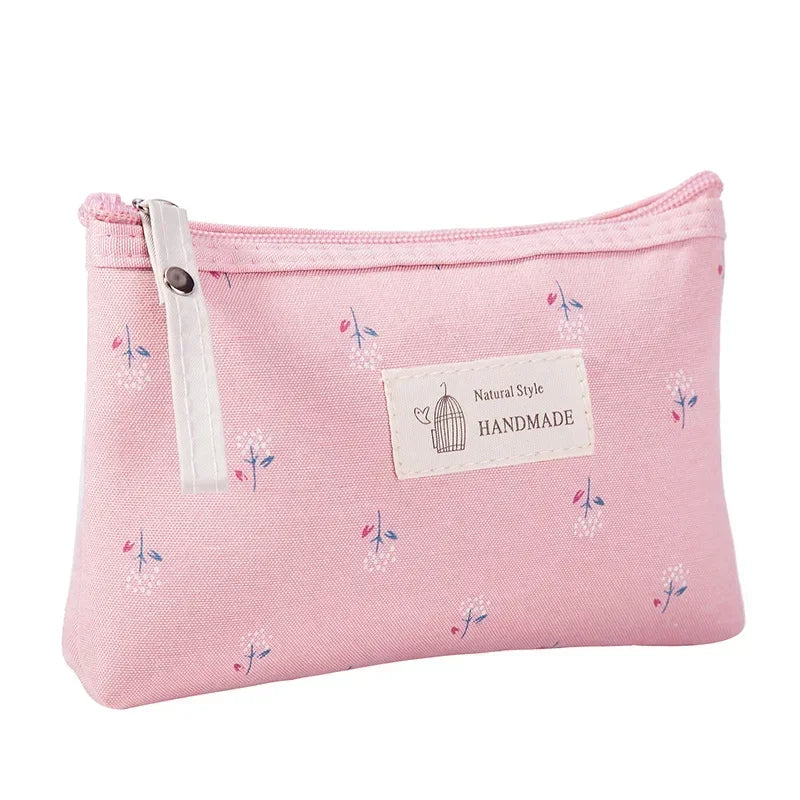 Soft Canvas Dot Print Women Cute Cosmetic Bag Toiletries Organizer Portable Make Up Bags Case Travel Storage Bag