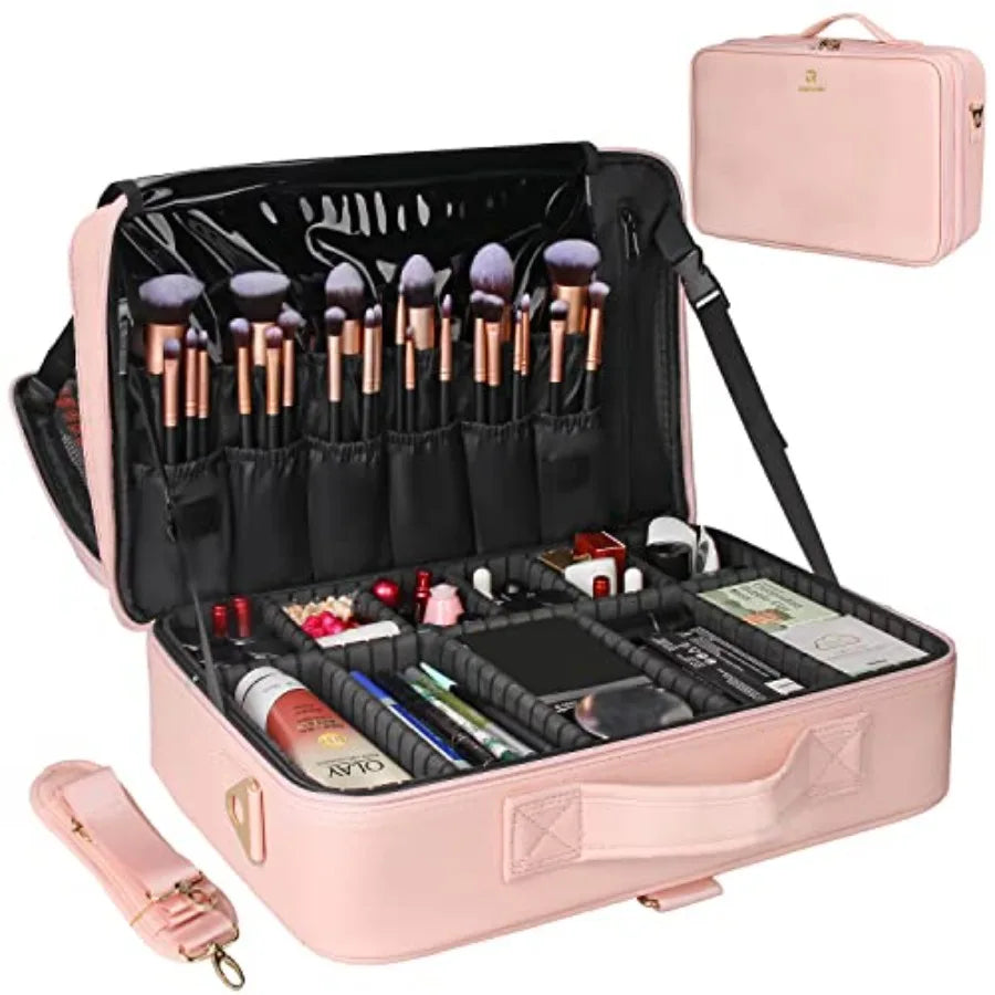 Makeup Case Makeup Bag Professional Train Case 16.5 Inch Travel Cosmetic Organizer Brush Holder Waterproof Makeup Artist Storag