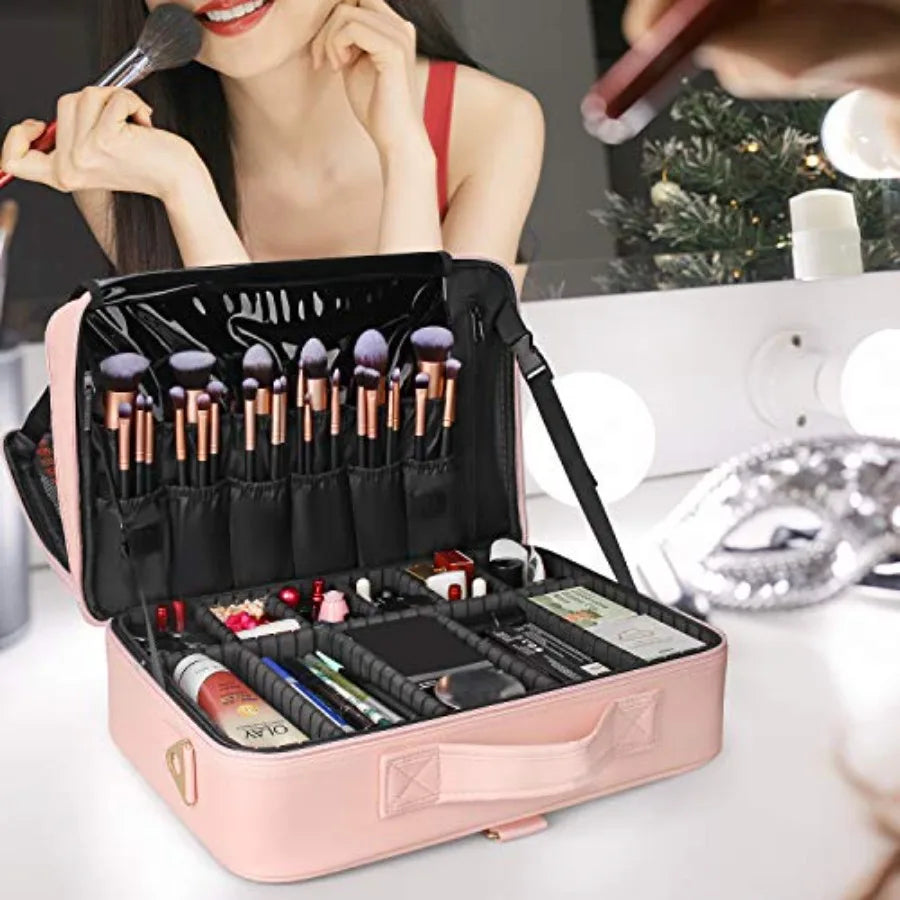 Makeup Case Makeup Bag Professional Train Case 16.5 Inch Travel Cosmetic Organizer Brush Holder Waterproof Makeup Artist Storag