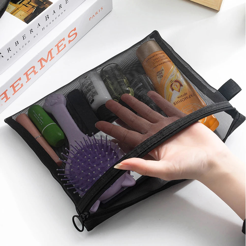 1/5/10pcs Mesh Clear Cosmetic Bags Women Black Makeup Bag Portable Travel Toiletry Organizer Case Lipstick Storage Pouch Gift