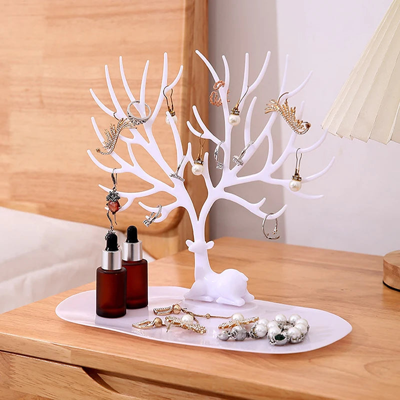 Jewelry Display Stand Tray Tree Storage Racks Earrings Necklaces Rings Jewelry Boxes Case Desktop Organizer Holder Make Up Decor