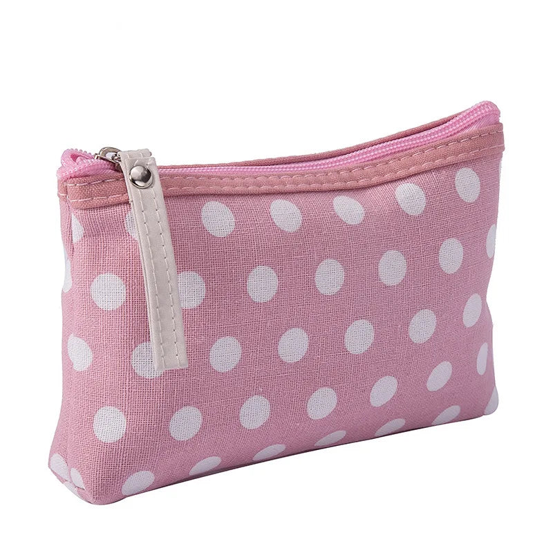 Soft Canvas Dot Print Women Cute Cosmetic Bag Toiletries Organizer Portable Make Up Bags Case Travel Storage Bag