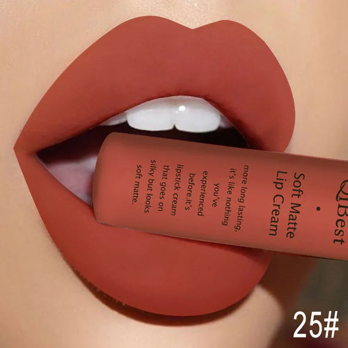 QIBEST Brand 34 Colors Liquid Lipstick Waterproof Matte Nude Lipstick