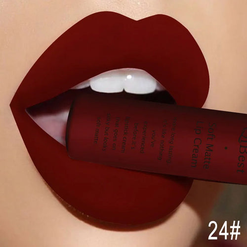 QIBEST Brand 34 Colors Liquid Lipstick Waterproof Matte Nude Lipstick