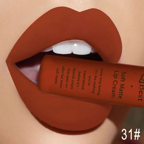 QIBEST Brand 34 Colors Liquid Lipstick Waterproof Matte Nude Lipstick