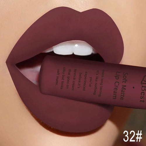 QIBEST Brand 34 Colors Liquid Lipstick Waterproof Matte Nude Lipstick