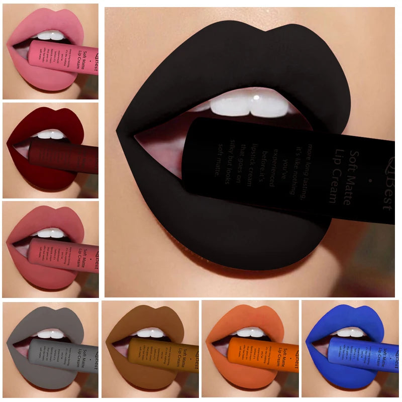 QIBEST Brand 34 Colors Liquid Lipstick Waterproof Matte Nude Lipstick