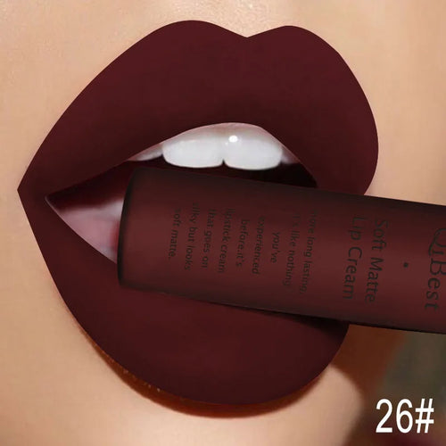 QIBEST Brand 34 Colors Liquid Lipstick Waterproof Matte Nude Lipstick