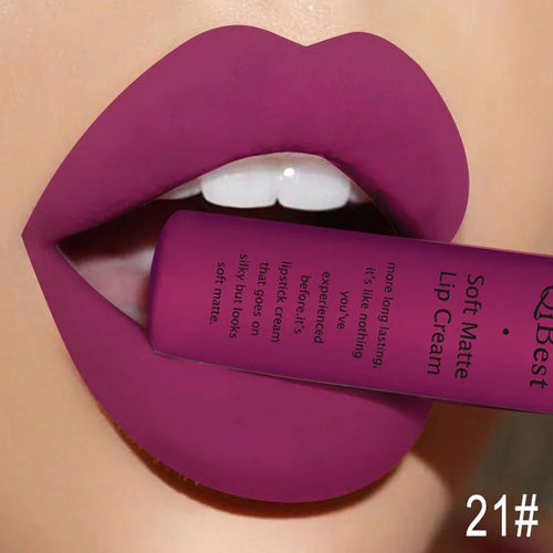 QIBEST Brand 34 Colors Liquid Lipstick Waterproof Matte Nude Lipstick