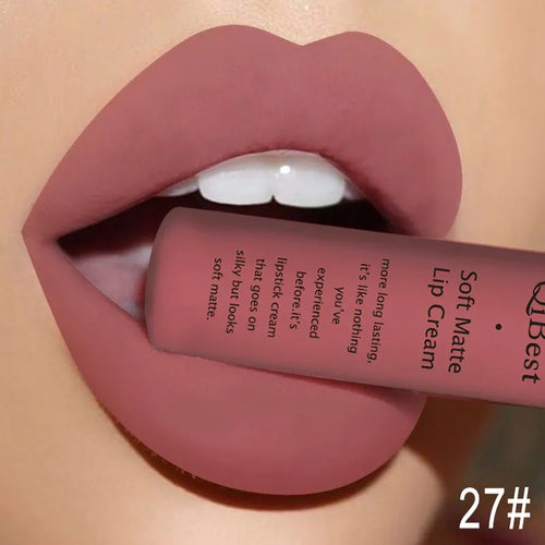 QIBEST Brand 34 Colors Liquid Lipstick Waterproof Matte Nude Lipstick