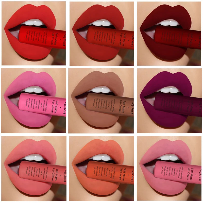 QIBEST Brand 34 Colors Liquid Lipstick Waterproof Matte Nude Lipstick