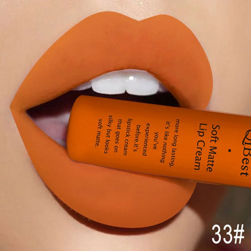 QIBEST Brand 34 Colors Liquid Lipstick Waterproof Matte Nude Lipstick