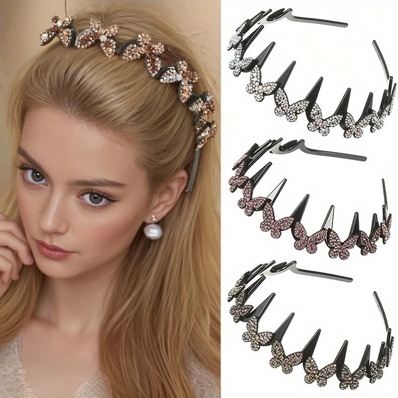 Wavy Headband Rhinestone Butterfly Headband Squiggly Headband All-Day