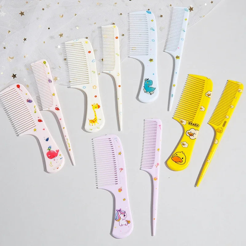 2pcs Cartoon Cute Small Comb Set, Fine Tooth Rat Tail Comb, Portable
