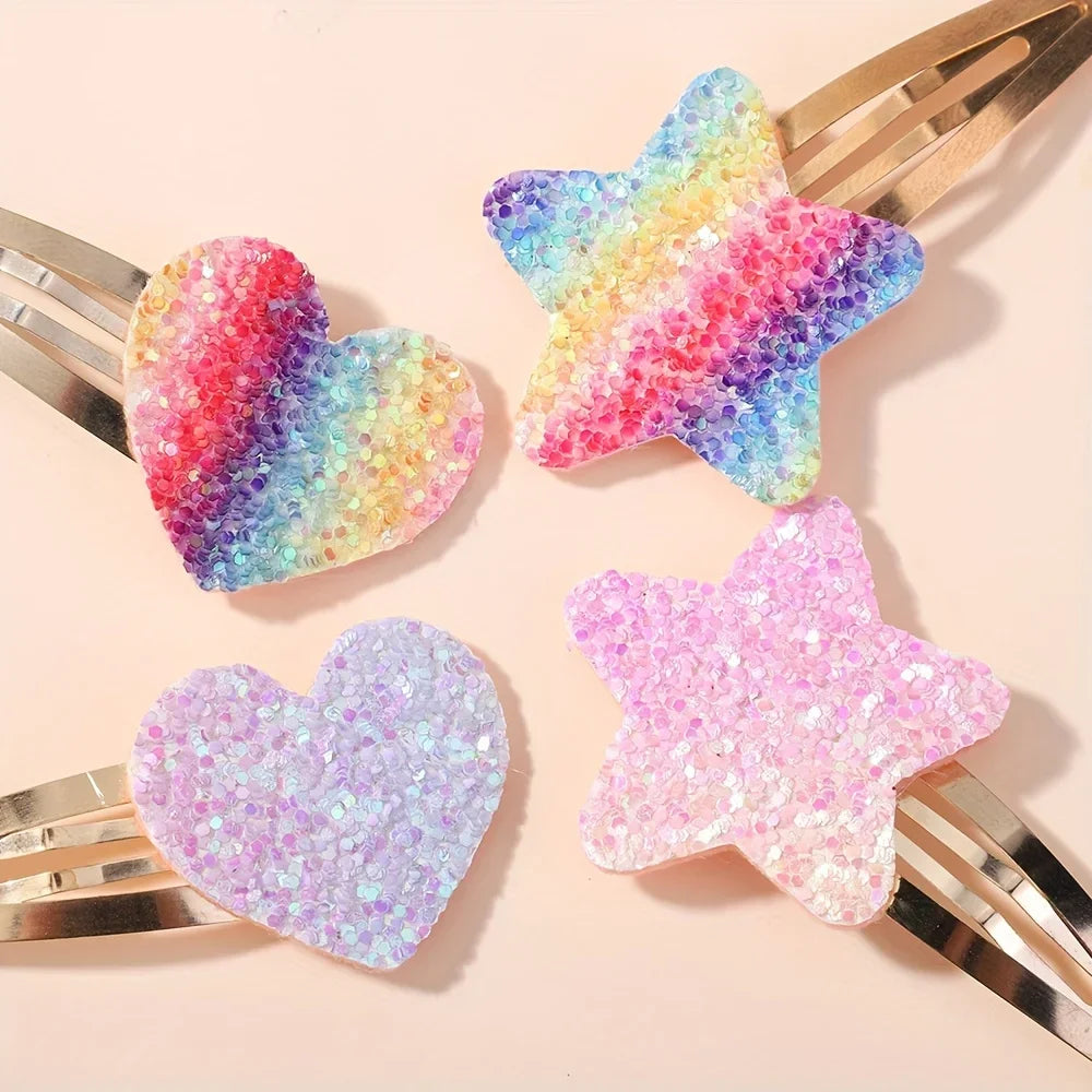 16Pcs Fashion Glitter Rainbow Flower Rabbit BB Handmade Hairpins For