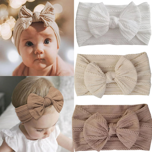 1/3Pcs Solid Color Baby Headband Bow Children Hair Band Elastic Nylon