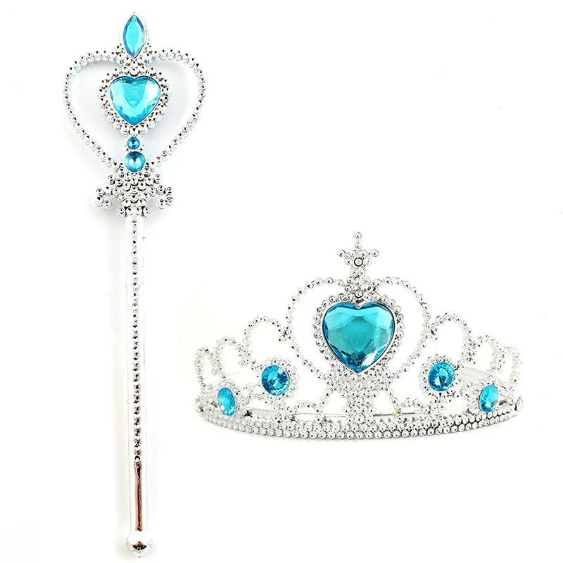 6pcs Rhinestone Tiara Crown and Magic Wand With Glitter Crystal Head