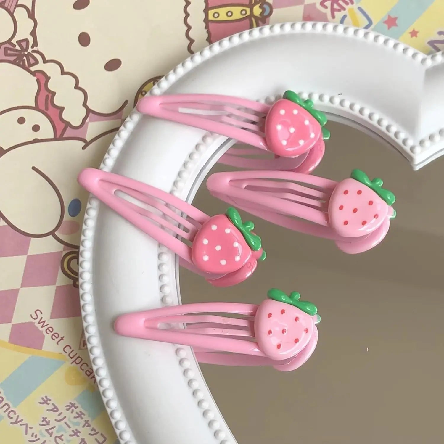 4 PCS Pink Strawberry Hair Clips, Pink Decorative Cute Clips,  Y2k
