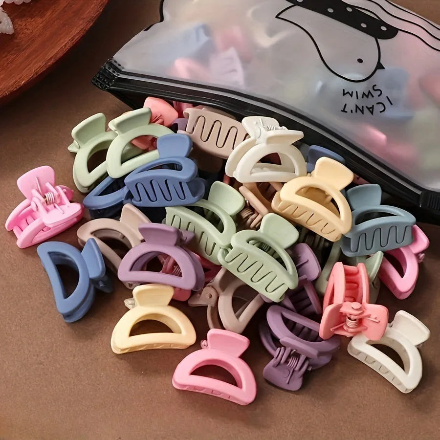 20 Pcs/bag Solid Color Matte Hollow Hair Claw Clip Candy Color Catch