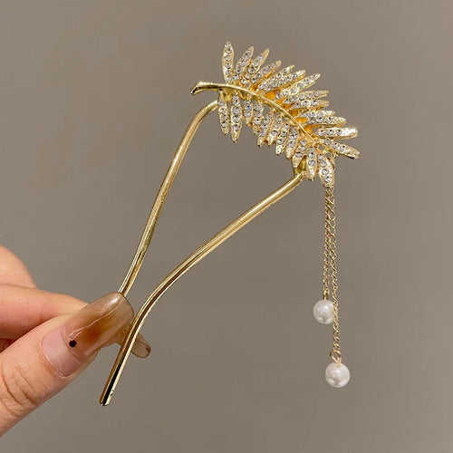 Metal U-Shaped Hair Sticks Combs Pearl Tassel Hair Fork Hair Clip