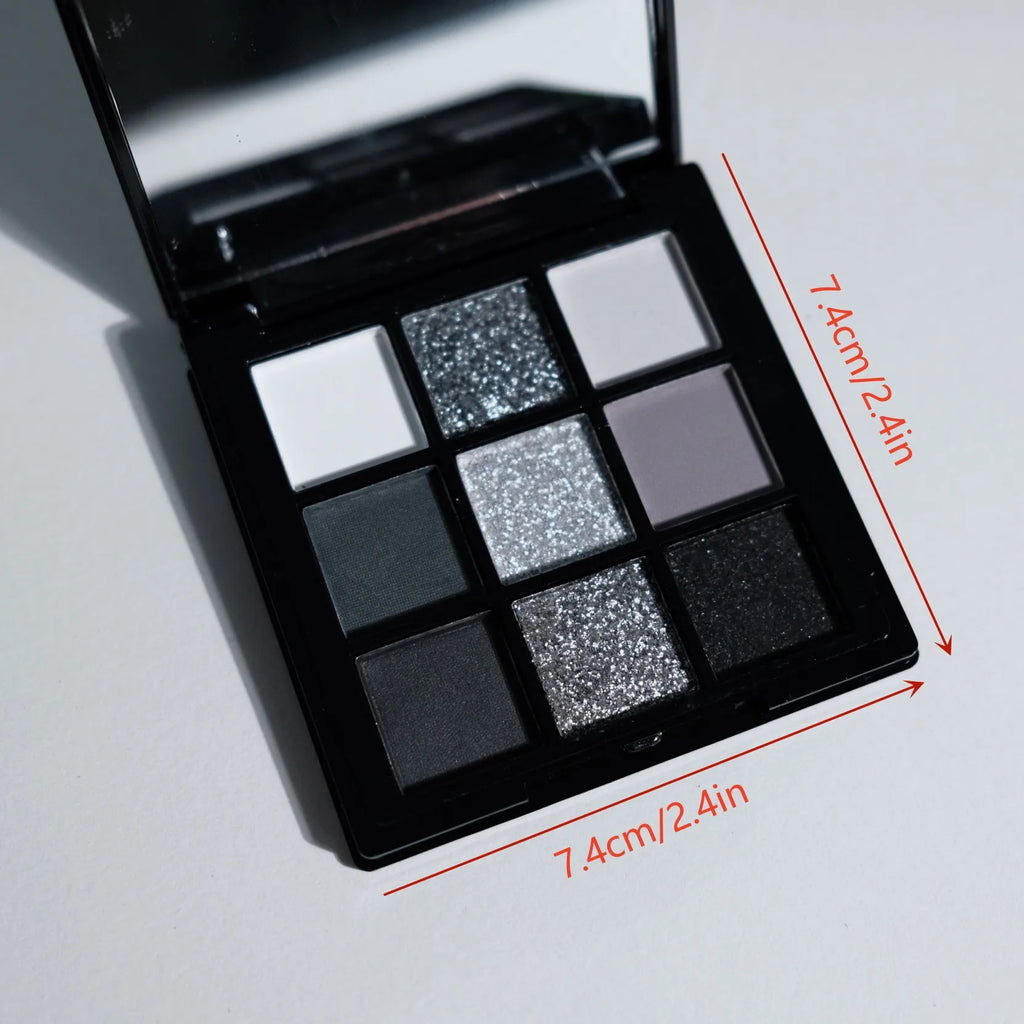 9 Colors Eye shadow Palette, Dark Black Grey Silvery Color Shimmer