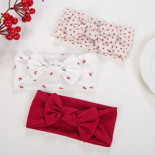 3Pcs/lot Ins Ribbed Baby Girls Headbands Floral Red Heart Dasiy Print