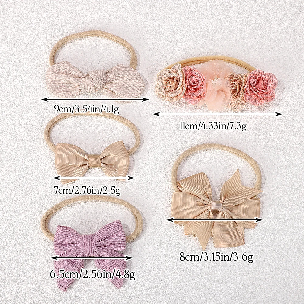 5Pcs/Set Baby Elastic Headband Newborn Flower Lace Bowknot Nylon Hair