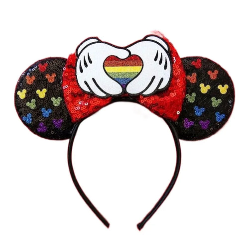2023 New Style Mickey Minnie Ear Headband Sequin Bows Girl Adult Kids