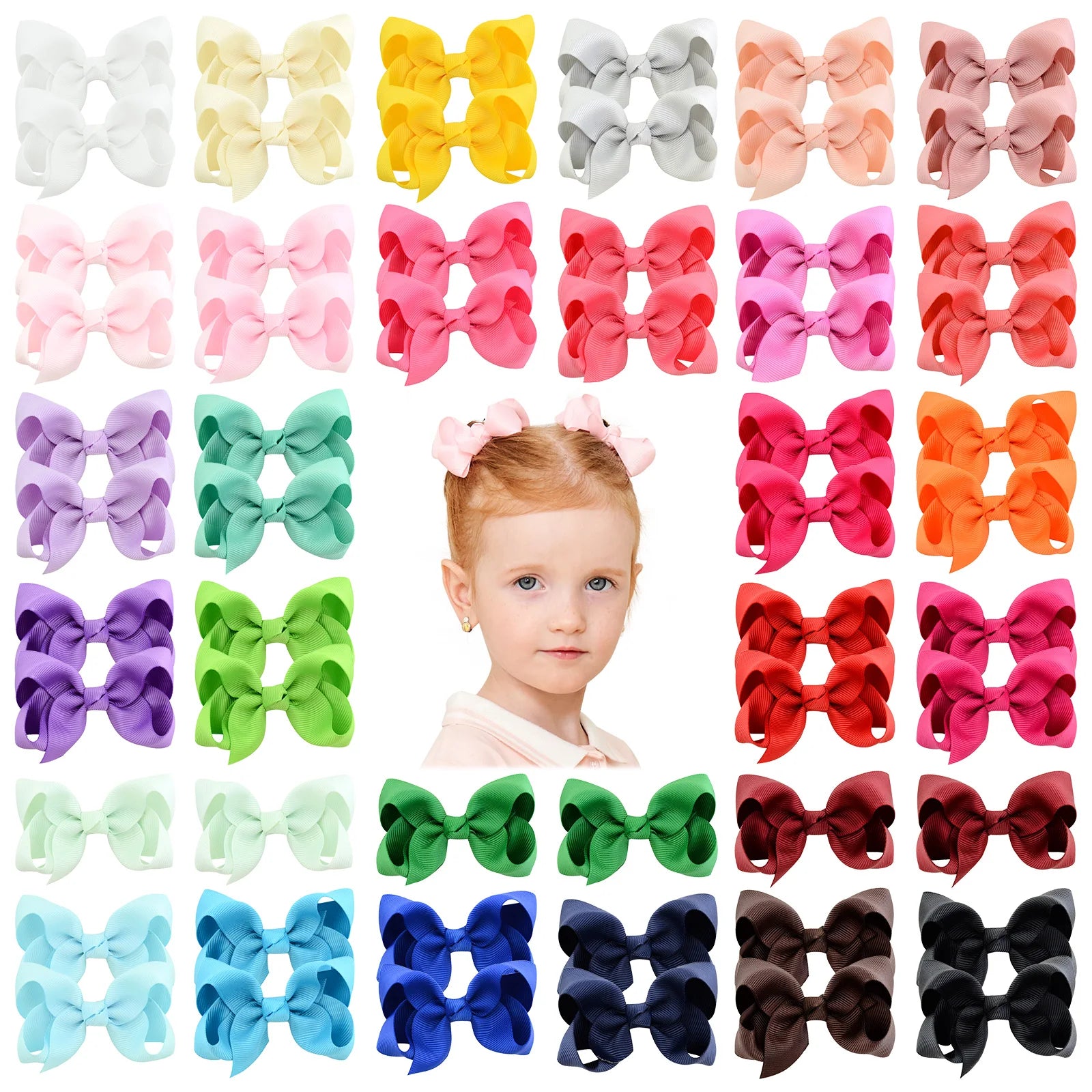 20/30/40Pcs 3" Handmade Hair Bows for Girls Clips Grosgrain Ribbon