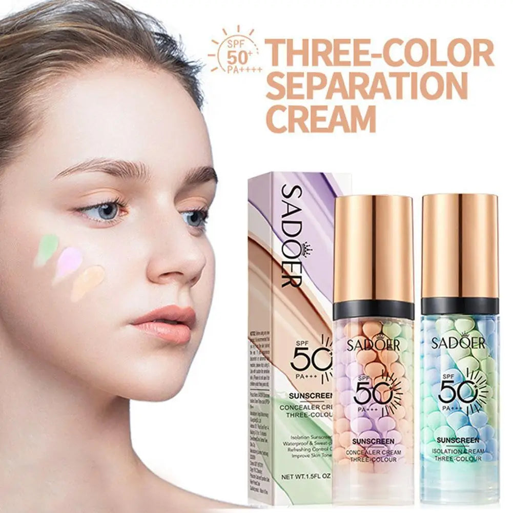 Face Makeup Primer Tri-color Cream Contour Color Isolation Waterproof