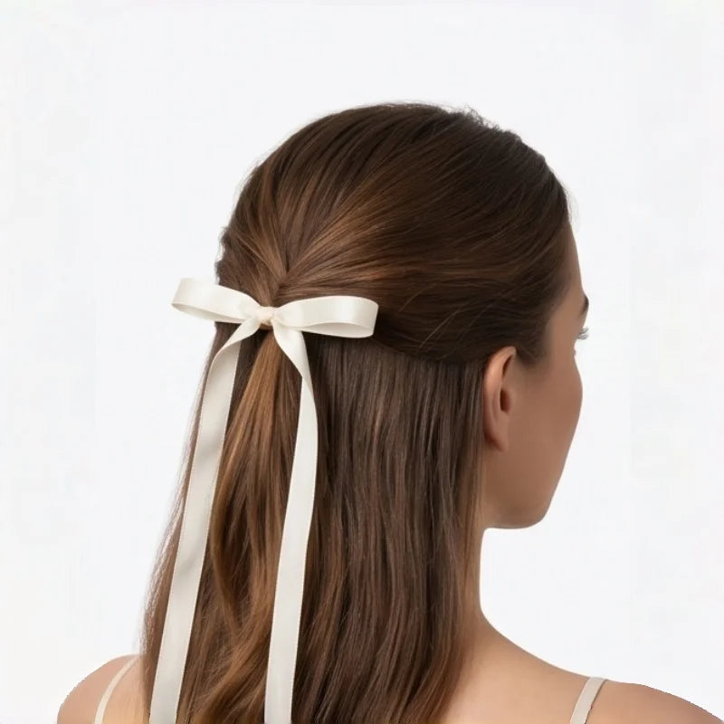 4PCS Women Sweet Ballet Style Double Bow Ribbon Hair Clips Cute Trendy