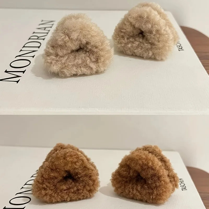 2pcs Plush Teddy Bear Ear Hair Clips Soft Furry Animal-inspired