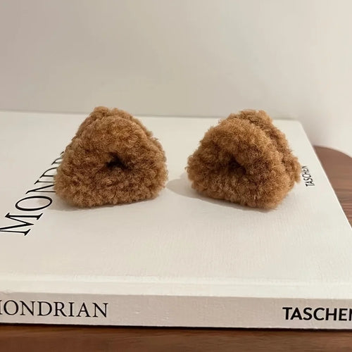 2pcs Plush Teddy Bear Ear Hair Clips Soft Furry Animal-inspired