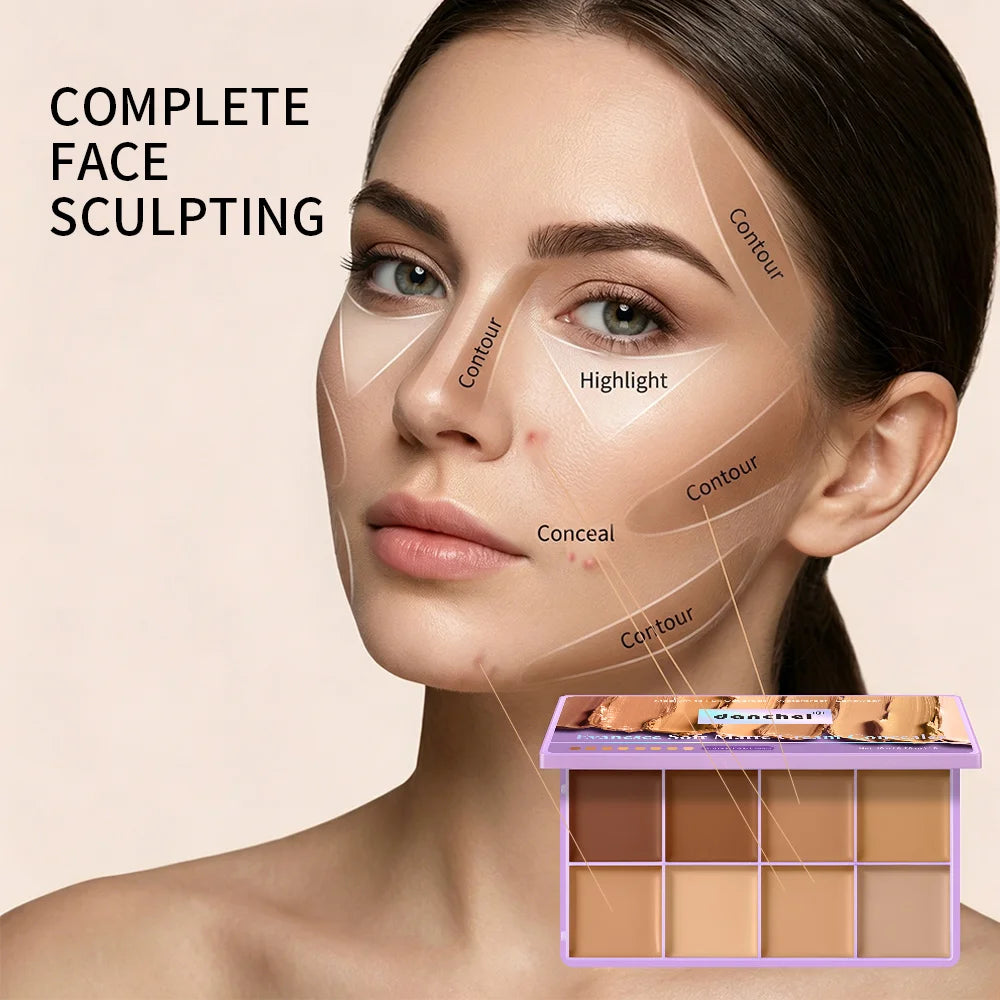 8 Shade Soft Matte Cream Concealer Palette Full Coverage Fade Dark