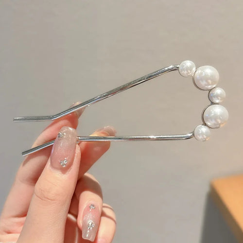 Metal U-Shaped Hair Sticks Combs Pearl Tassel Hair Fork Hair Clip