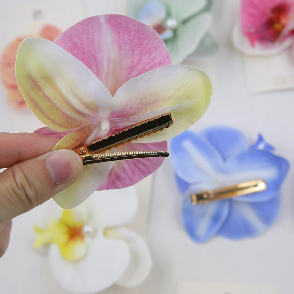 Artificial Orchid Flower Butterfly Hair Clips for Woman Girls