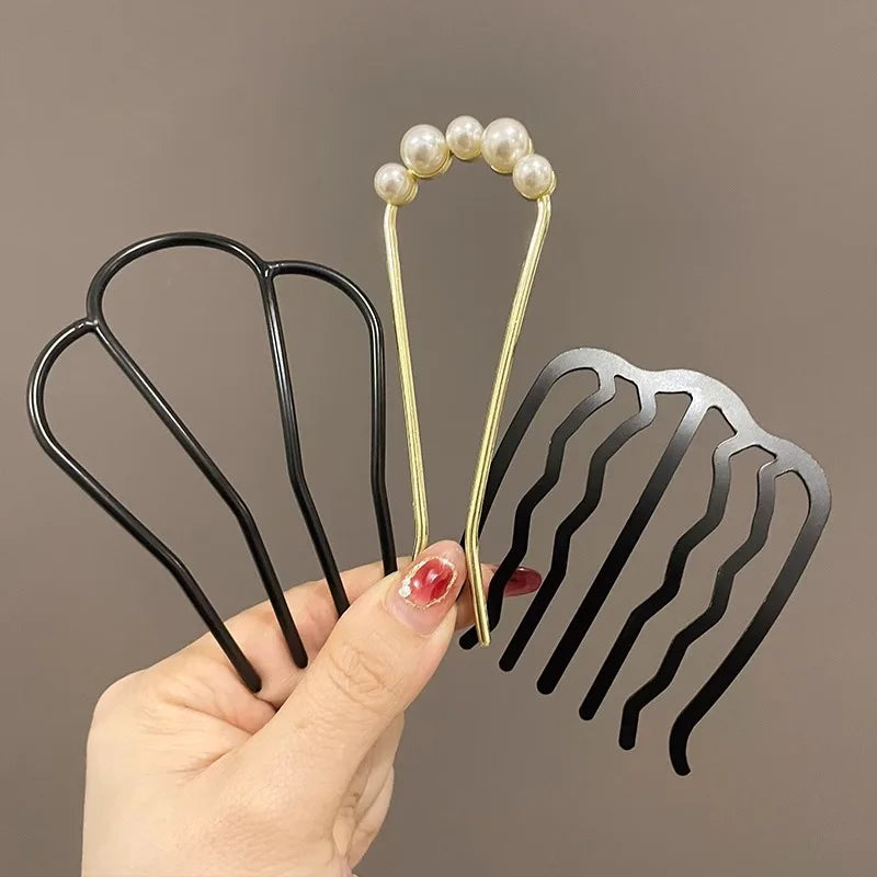Metal U-Shaped Hair Sticks Combs Pearl Tassel Hair Fork Hair Clip