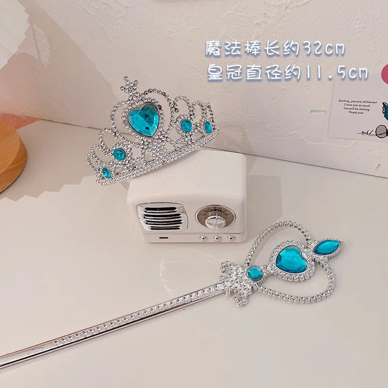 6pcs Rhinestone Tiara Crown and Magic Wand With Glitter Crystal Head