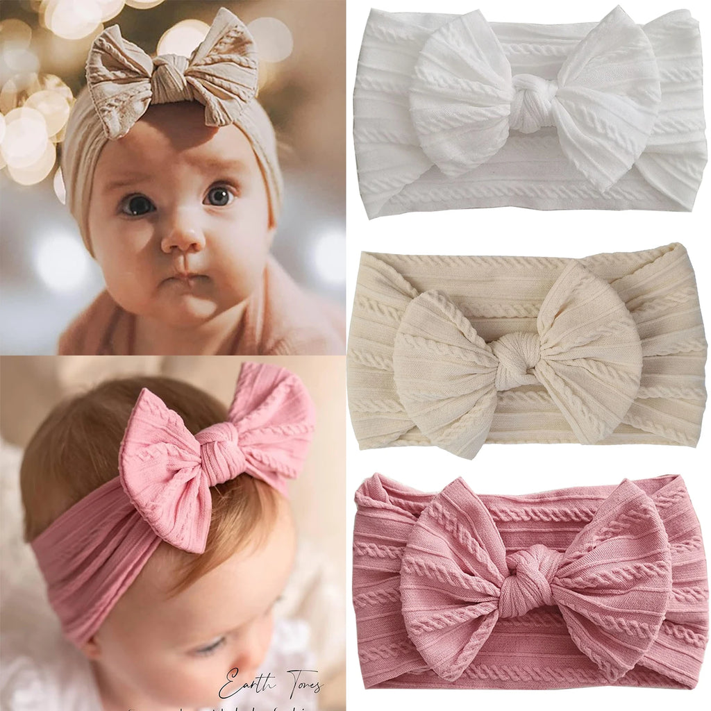 1/3Pcs Solid Color Baby Headband Bow Children Hair Band Elastic Nylon