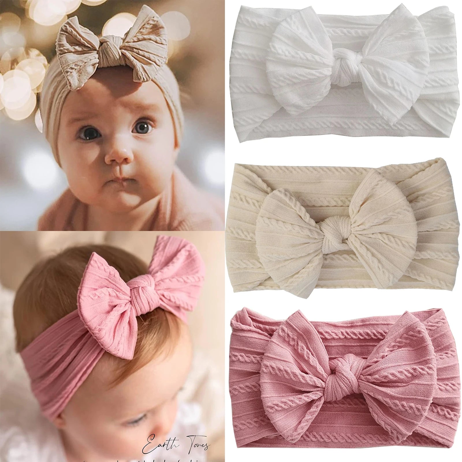 1/3Pcs Solid Color Baby Headband Bow Children Hair Band Elastic Nylon