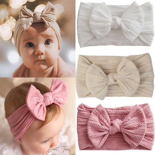 1/3Pcs Solid Color Baby Headband Bow Children Hair Band Elastic Nylon