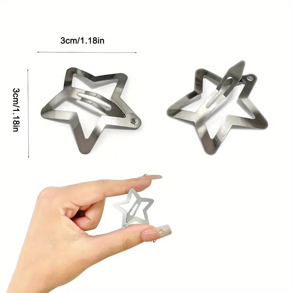 10/25/50/pcs Y2K Silver Star Hair Clips for Girls Metal Snap Clip